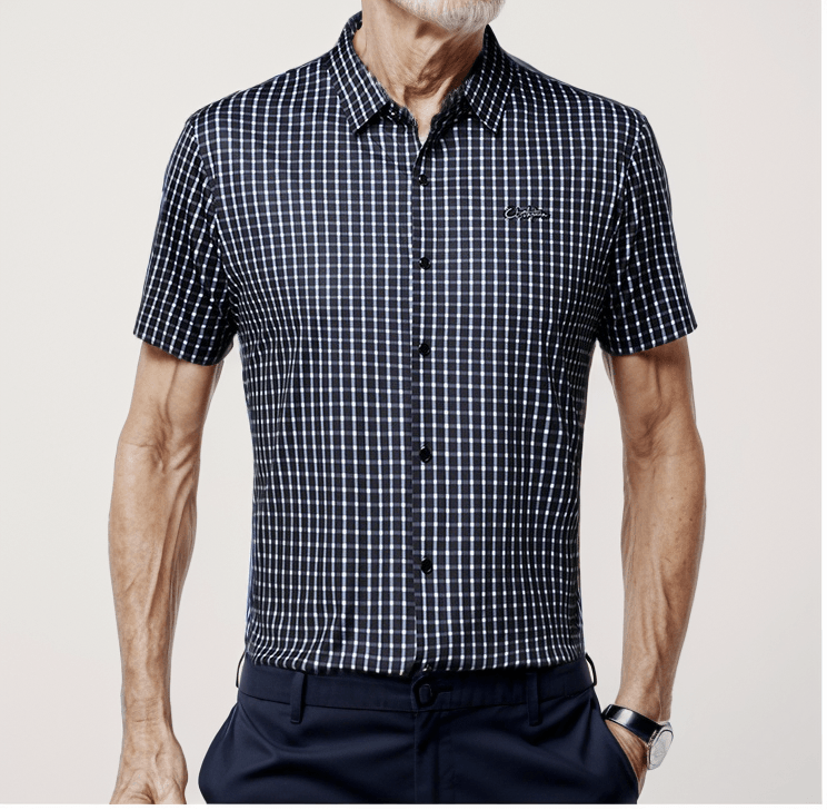 Camisa em Seda Gelo Captain™ Xadrez Náutico para o Homem de Prestígio!
