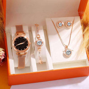 Conjunto de Acessórios Glamour Sky (Relógio, Bracelete, Colar e Brincos)
