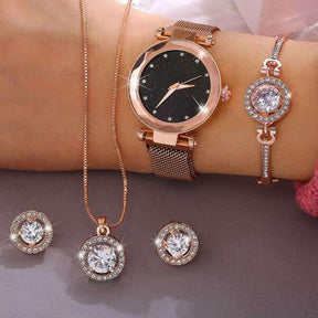 Conjunto de Acessórios Glamour Sky (Relógio, Bracelete, Colar e Brincos)