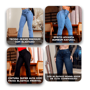 Calça Jeans Serafina™ com Cós Elástico Modelador e Efeito Levanta Bumbum / Modelagem Flare que Proporciona Conforto e Liberdade!