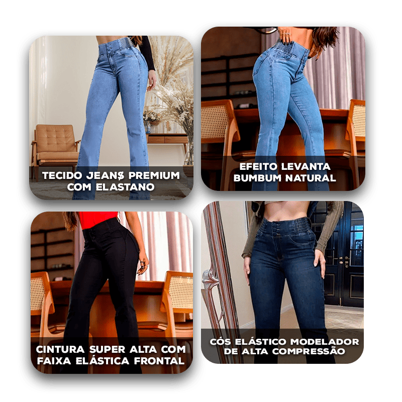 Calça Jeans Serafina™ com Cós Elástico Modelador e Efeito Levanta Bumbum / Modelagem Flare que Proporciona Conforto e Liberdade!