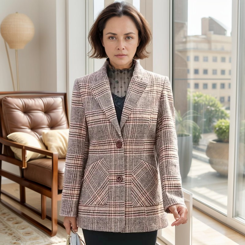 Blazer Íris™ em Algodão Encorpado com Toque de Lã e Estampa Xadrez / A Elegância Clássica que Nunca Sai de Moda!