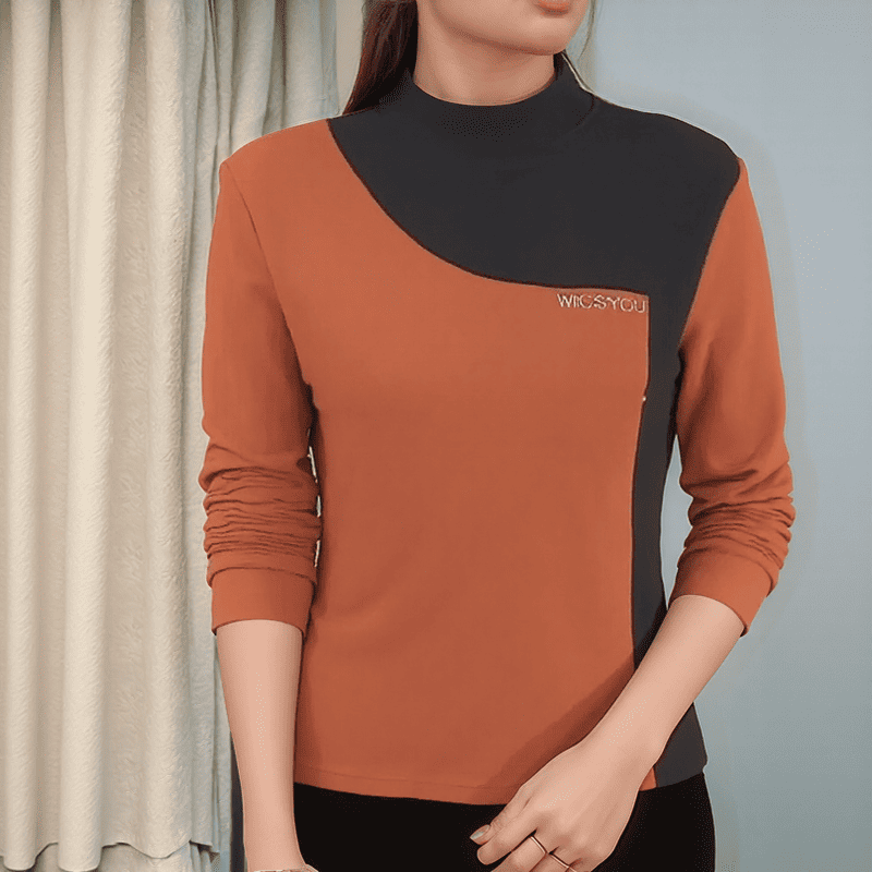 Blusa Cristina™ com Estampa Curva Bicolor e Tecido Térmico / Visual Impecável com Aconchego!